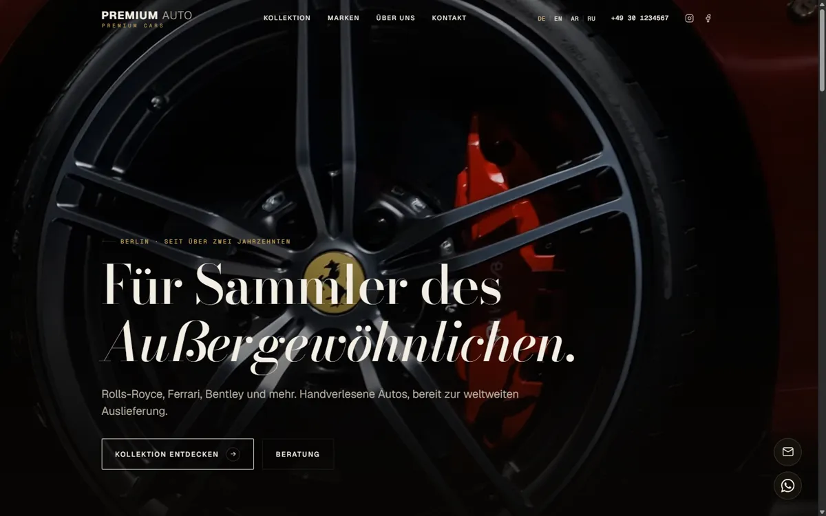 Webseite eines Premium-Autohandels in Berlin